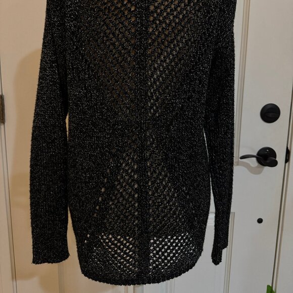 Rock & Republic Womens Mesh Tunic Sweater L Black Metallic Crochet Knit Top - Picture 7 of 9